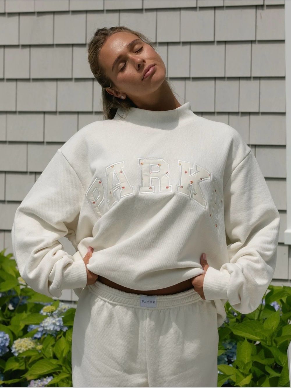 NWT: PARKE Maggie & Emma Varsity Mockneck, Ivory and Sunset Floral, Size S/M